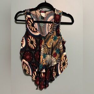 Blush Multicolor Floral Medallion Ruffle Tank with Necklace